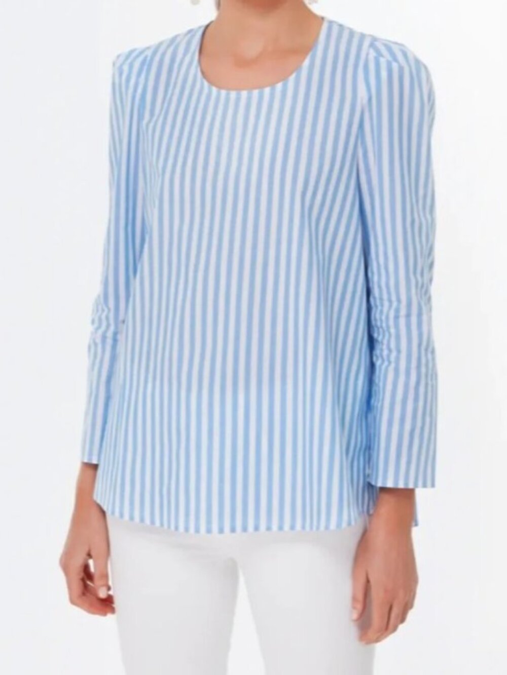 Tuckernuck Pomander Place Bedford Blue White Stripe Long Sleeve Crew Neck Top XL